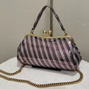 Sequin Embossed Genuine Leather Kisslock Baguette Bag/Shoulder Bag/Crossbody